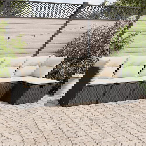 vidaXL 5-dijelna vrtna garnitura od poliratana s jastucima crna Cijene