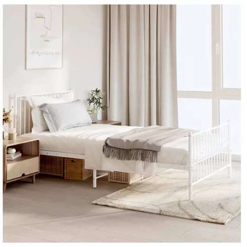  Kovinski posteljni okvir z vzglavjem in vznožjem bel 107x203 cm