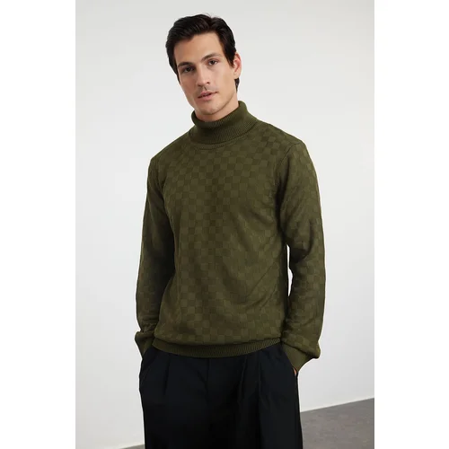 Trendyol Khaki Men's Turtleneck Textured Knitwear Sweater