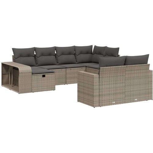 VidaXL 10-dijelni set vrtnih sofa poliratan s jastucima svijetlosivi Slike