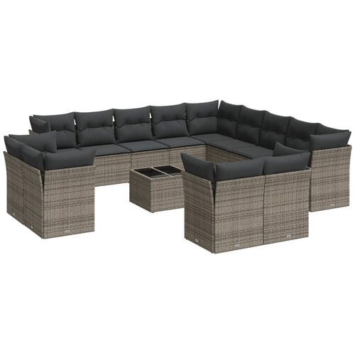  14-dijelni set vrtnih sofa od poliratana s jastucima sivi Slike