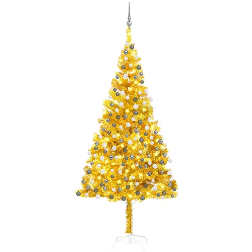vidaXL umjetno božićno drvce LED s kuglicama zlatno 240 cm PET