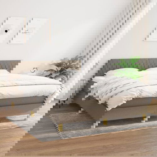 VidaXL Krevet s oprugama i madracem smeđesivi 140 x 190 cm od tkanine Slike