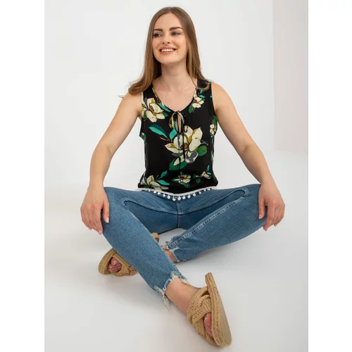 Fashion Hunters Black summer blouse with sleeveless flowers