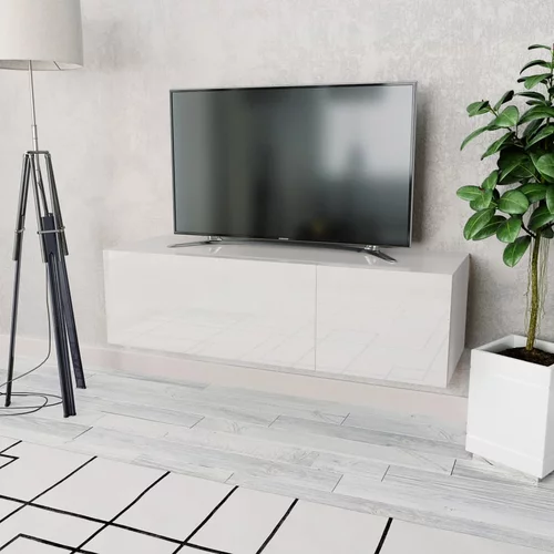 vidaXL TV omarica iverna plošča 120x40x34 cm visok sijaj bela, (20914250)