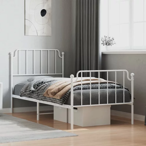 Metalni okvir kreveta s uzglavljem i podnožjem bijeli 90x190 cm