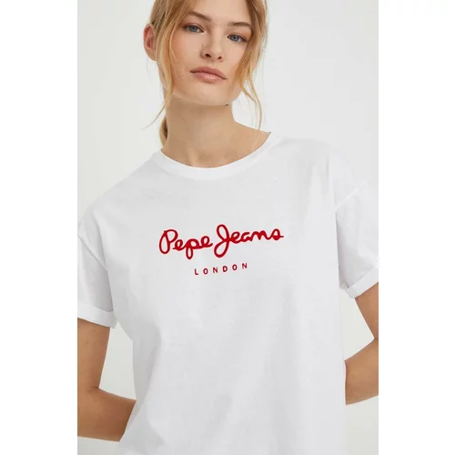 PepeJeans Bombažna kratka majica ženski, bela barva