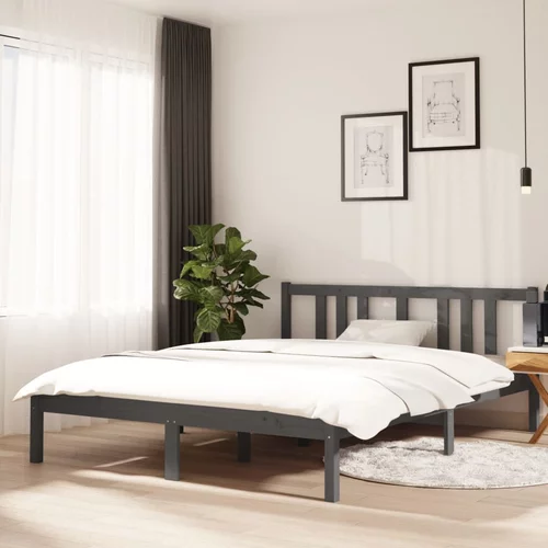 vidaXL posteljni okvir siv iz trdnega lesa 140x190 cm
