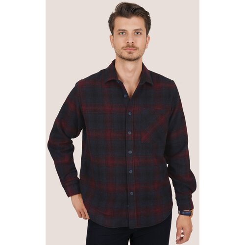 Etikmen Navy Blue Burgundy Transitional Thick Oversize (Wide Fit) Shirt with Gift Box. Slike