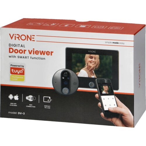 VIRONE Digitalno kukalo za vhodna vrata, Smart, 4.3&amp;quot;, LCD, WiFi - DV-3 Slike