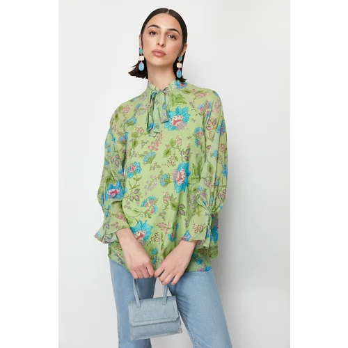 Trendyol Green Lined Chiffon Patterned Woven Tunic