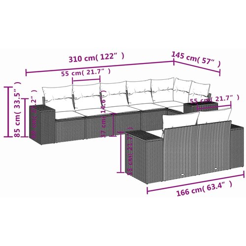  8-dijelni set vrtnih sofa od poliratana s jastucima crni Crna 83 x 62 x 69 cm Slike