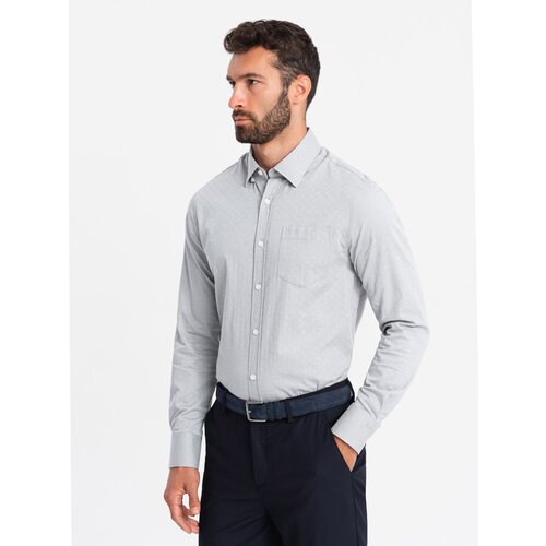 Ombre Men's SLIM FIT shirt in decorative fabric with pocket - grey Cene