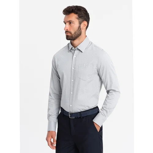 Ombre Men's SLIM FIT shirt in decorative fabric with pocket - grey