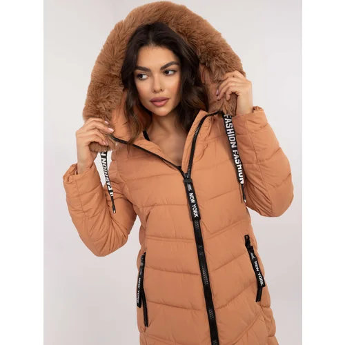 Fashionhunters Brown long winter jacket with stitching