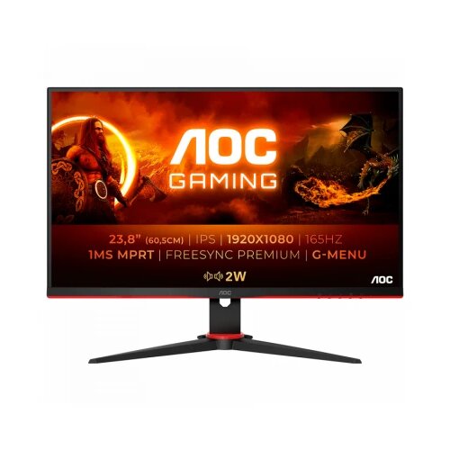 AOC Monitor LED 24G2SPAE/BK Gaming 165Hz (23.8” 1920x1080, IPS, 300cd/m², 1ms, 2xHDMI, 1 x VGA, 1xDP, Tilt) Black-Red, 3y Slike