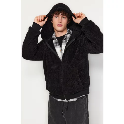 Trendyol Black Men's Regular/Regular fit Hoodie. Full Zippered Pocket Fleece/Plush Thick Sweatshirt-cardigan.