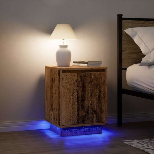  Noćni ormarić s LED svjetlima boja drva 38x34x50 cm Slike