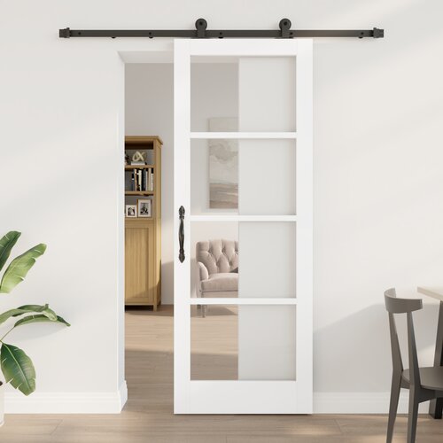 VidaXL Drsna vrata s kompletom pribora &amp;#039;ORKDAL&amp;#039;Bela Masivni les in steklo, Notranja vrata s steklom &amp;#039;ORKDAL&amp;#039;Bela 78x211x4 cm Slike