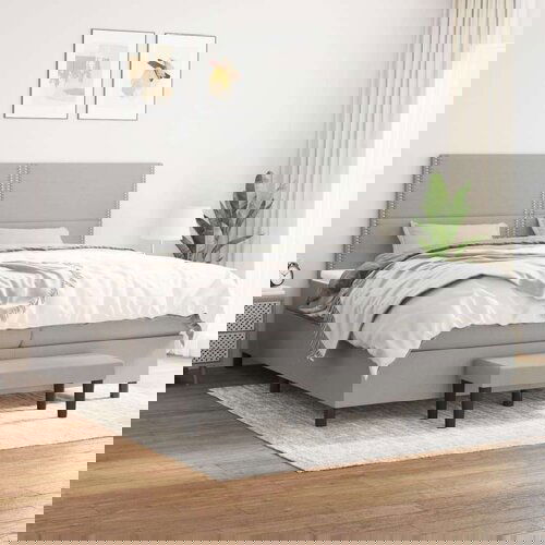  Box spring postelja z vzmetnico svetlo siva 200x200 cm blago, (20761226) Cene