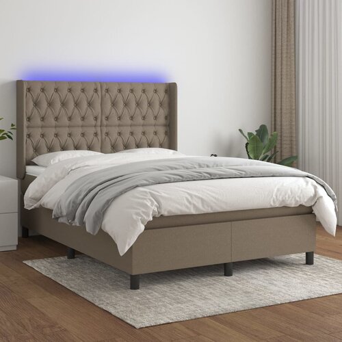  Krevet box spring s madracem LED smeđesivi 140x200 cm tkanina Cijene