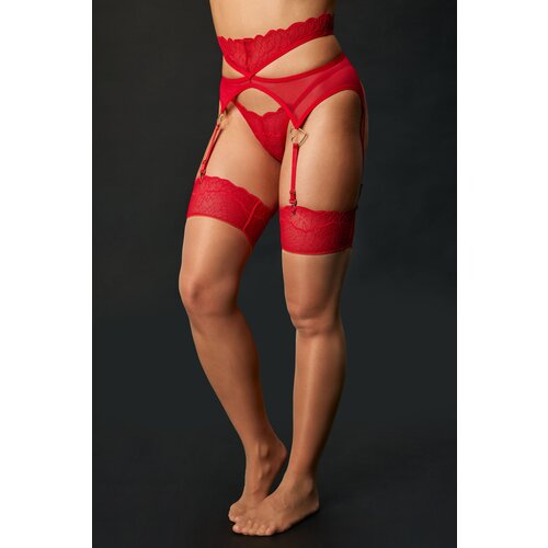 Obsessive Cupide Desir - čipkaste samostoječe nogavice (rdeče) - L/XL Slike