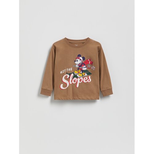 Reserved Pamučna majica dugih rukava Mickey Mouse - boja kave Cijene