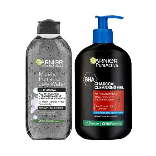 Garnier Pure Active Charcoal Cleansing Gel Set gel za čišćenje lica 250 ml + micelarna voda 400 ml unisex