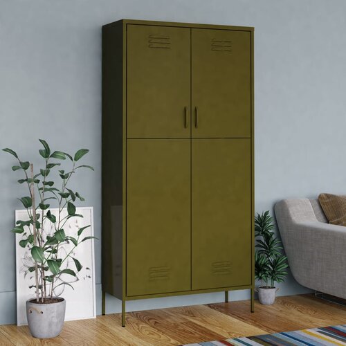 VidaXL Garderobna omara olivno zelena 90x50x180 cm jeklo Slike