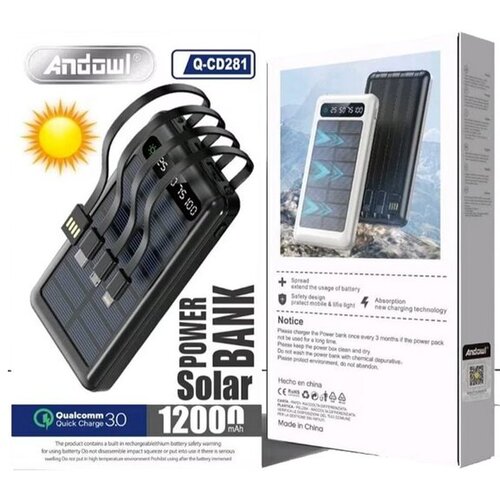 Andowl solarna Polnilna Baterija - Solar Powerbank 12.000 mAh Slike