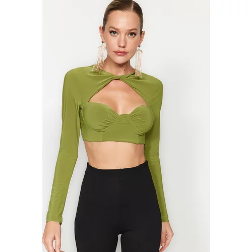 Trendyol Green Knitted Blouse with Chest Cup Window/ Cut Out Detailed