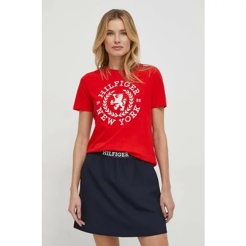 Tommy Hilfiger Bombažna kratka majica ženski, rdeča barva