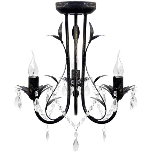  Luster s kristalnim perlama Art Noveau metalni crni 3X E14 svjetiljke Slike