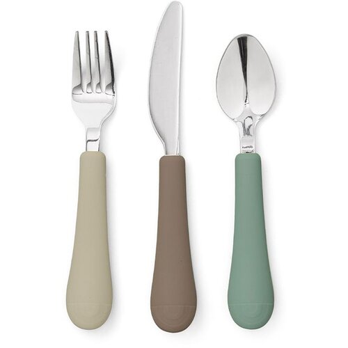CamCam Copenhagen Smeđi/bež silikonski dječji pribor za jelo 3 kom Olive Mix &amp;ndash; Slike