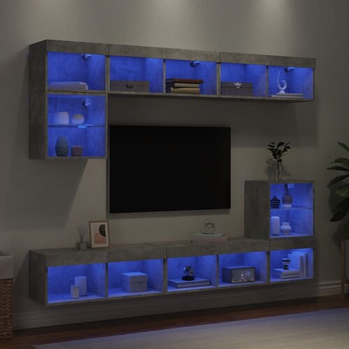 The Living Store Komplet TV omaric LED 8-delni betonsko siv inženirski les - Stenska TV Enota, (21671025) Cene