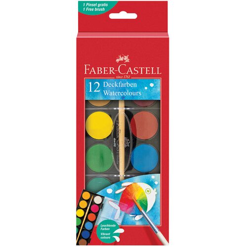 Boja vodena fi 30mm 12 plus kist faber castell 125012 blister Slike