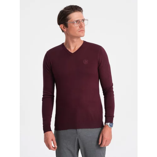 Ombre Elegant men's sweater with a v-neck - maroon