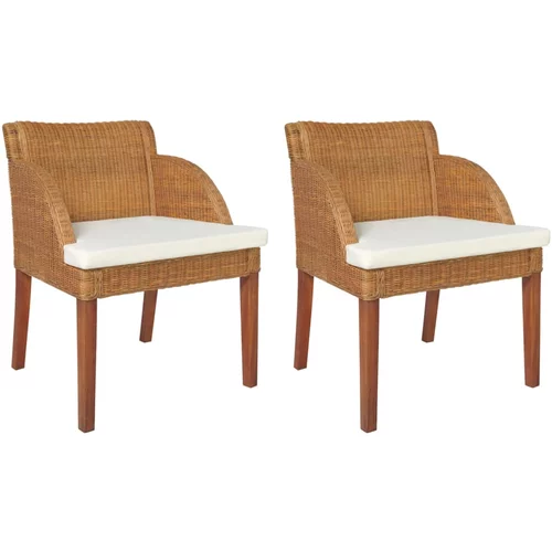 vidaXL Blagovaonske stolice s jastucima 2 kom smeđe prirodni ratan