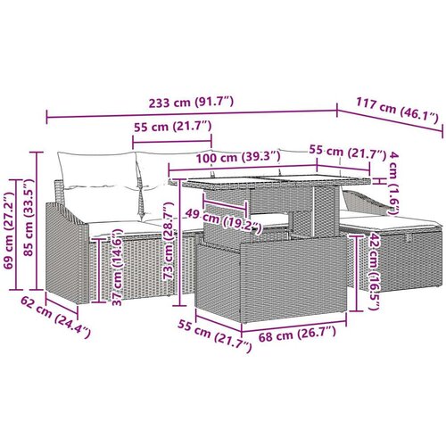 vidaXL 6-delni vrtni set s blazinami Rjava Poli Ratan Cene