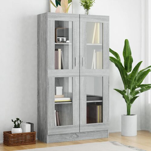 The Living Store Vitrina siva sonoma 82,5x30,5x150 cm konstruiran les - Omarica Z Vitrino, (21436502) Cene