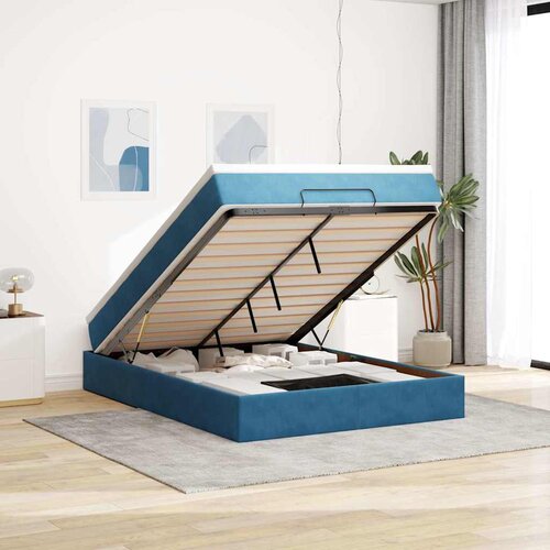 VidaXL Otomanska postelja z vzmetnico temno modra 140x190cm žamet Slike