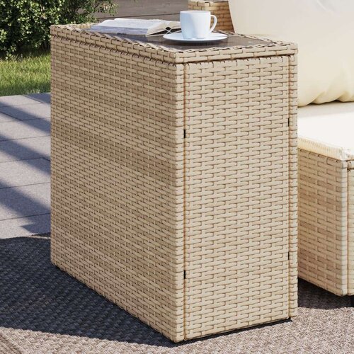  Vrtna miza s stekleno mizno plo&amp;scaron;čo bež 58x27,5x55cm poli ratan Slike
