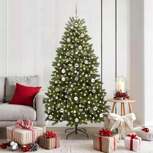 vidaXL Umjetno božićno drvce S LED lampica Zelena 180 cm PVC i metal Cijene