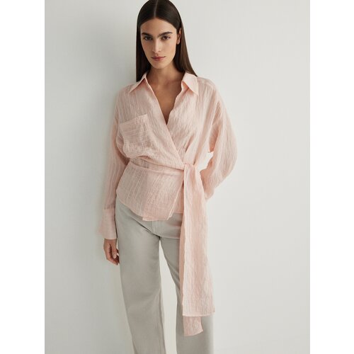 Reserved - Bluza na vezanje i preklop sprijeda - pastelnoružičasto Cijene