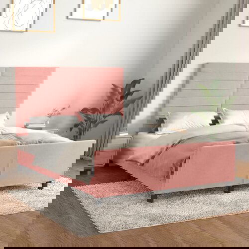 The Living Store Posteljni okvir z vzglavjem roza 140x190 cm žamet - Posteljni Okvir Z Vzglavjem, (21491828) Slike