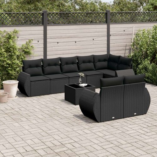 VidaXL 9-dijelni set vrtnih sofa s jastucima crni od poliratana Slike