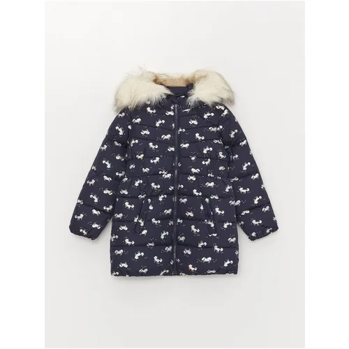 LC Waikiki Hooded Printed Girl's Coat