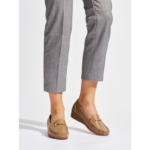 Shelvt Brown openwork loafers on a low wedge Slike