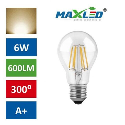 MAX-LED LED žarnica - sijalka E27 6W (50W) fillament toplo bela 3000K Slike