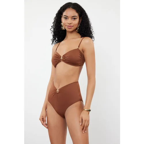 Trendyol Brown Premium Accessory High Waist Hipster Bikini Bottom